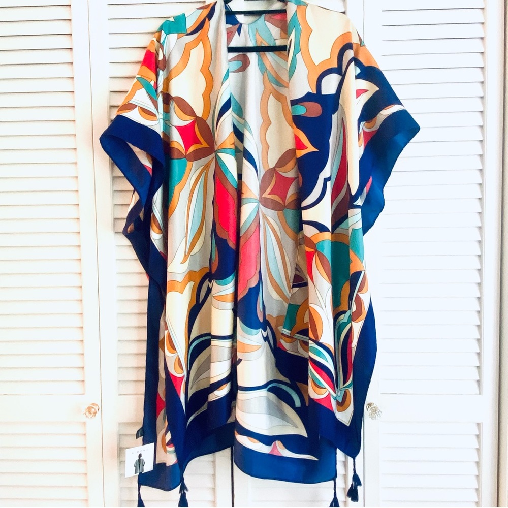 Tassel Abstract Print Ruana Jessica McClintock NWT